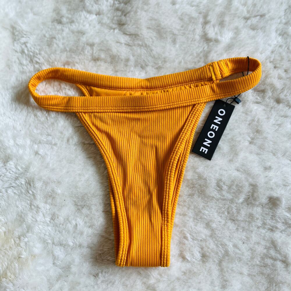 🍍2 / $20 🍍 NWT ONEONE Free People | Yellow Cheeky Ribbed Bikini Bottom | Sz L